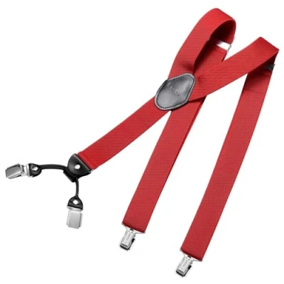 Abbildung von DonDon Hosenträger Herren breit 3,5 cm mit 4 Clips extra stark in Y Form elastisch und längenverstellbar, Dunkelrot