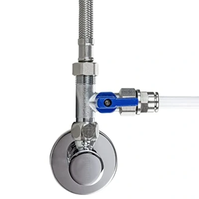 Abbildung von Absperrhahn, Absperrventil Adapter T Stück verschiedene Größen zum Anschluss von Wasserfilter Umkehrosmose, Side by Kühlschränke, Kaffeemaschine, Größe: (3/8 AG x 3/8 QC ÜM)