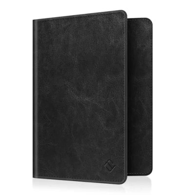 Abbildung von Fintie Reisepass Impfpass Schutzhülle Premium Kunstleder Reisepasshülle Travel Organizer mit RFID Blockier für Kreditkarten, Ausweis, Reisedokumente Damen Herren, Vintage Schwarz