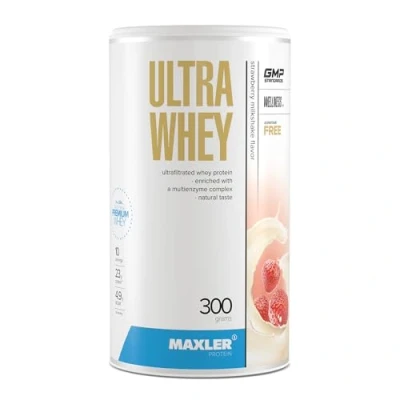 Abbildung von Maxler Ultra Whey Protein 23 g pro Portion Reines Pulver Molkenprotein Konzentrat, Isolat, Hydrolysat Mit BCAA Erdbeer Milchshake 300g