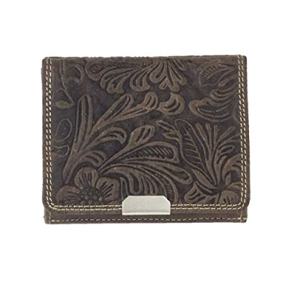 Abbildung von LEAS Wiener Schachtel mit RFID Schutz Blumen Print im Ausweis Format großer Kleingeldschütte Vintage Style, Echt Leder, braun Collection