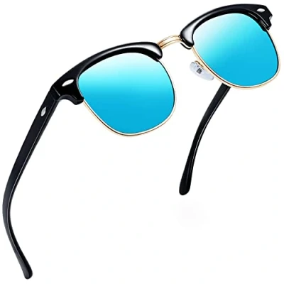 Abbildung von Joopin Halbrahmen Sonnenbrille Herren Blau Verspiegelt und Polarisierte Damen Vintage UV400 Sunglasses für Fahren Tourismus (Blau)