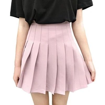 Abbildung von Hoerev Frauen Mädchen Kurze hohe Taille gefaltete Skater Tennis Schule Rock,Pink,36 / M