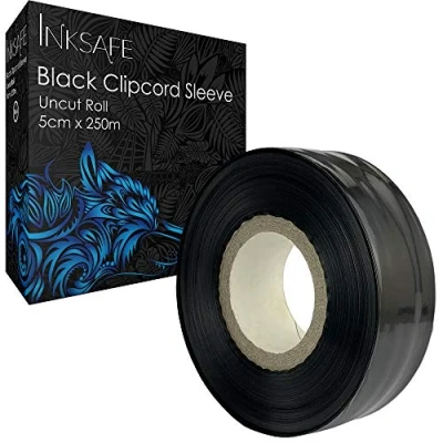 Abbildung von Inksafe Einweg Tattoo Clip Cord Sleeves Cover Bags Pen Maschine Tasche Plastik Zubehör Schwarz 5 cm x 250 m,