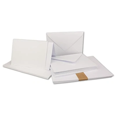Abbildung von 25x Faltkarten SET DIN A6/C6 mit Brief Umschlägen in Hochweiß/Kristallweiß inklusive Einleger 14,8 x 10,5 cm Premium Qualität FarbenFroh