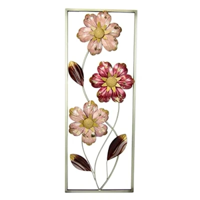 Abbildung von Flair Flower Wanddeko Blumen aus Metall Wandskulptur Blätter Bild 3D Skulptur Einzigartig Deko Wandrelief Abstrakt Extravagant Geschenk Designer Wandobjekt Blüten Dekobild, Dunkelrot, ca.68x40 cm