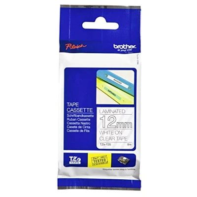 Abbildung von Brother Original P touch TZe 135 Schriftband (laminiert) weiß auf transparent 8mx 12mm