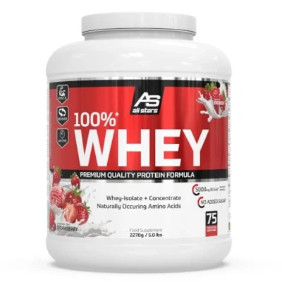 Abbildung von All Stars 100% Whey Protein 2270g I Eiweiß Pulver mit Konzentrat &amp; Isolat leckeres Low Fat Powder hochwertiges cremiger Shake Strawberry Flavour