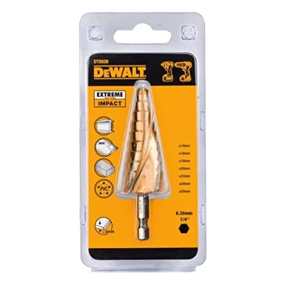 Abbildung von DEWALT Extreme Impact Stufenbohrer HSS G DT5030 (14 25 mm, extrem robust, aus einem Stück gefertigt, absolut gradfreies Bohren, für den Einsatz in Bohrmaschinen (Akku und Kabel))