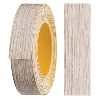 Abbildung von haggiy Melaminkanten Band selbstklebend 18mm x 5m I Kantenband Möbelkantenband Sicherer Halt ohne Bügeln Kantenumleimer Furnier für Regalbretter/Holzplatten (Bootega hell)