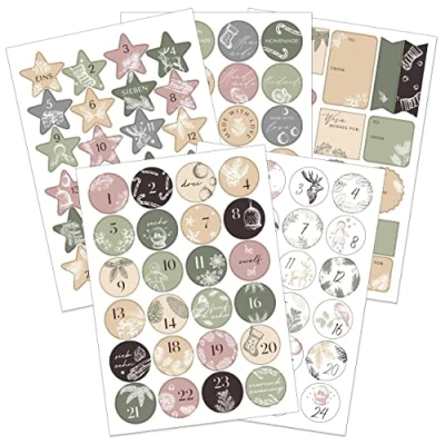 Abbildung von Papierdrachen Geschenkset Adventskalender Zahlenaufkleber Motiv Style mit extra Stickern für Geschenke zum Basteln von Weihnachtskalendern und Geschenken