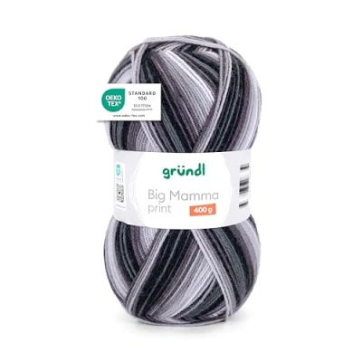 Abbildung von Gründl Wolle Big Mamma Print XXL zum Stricken Großknäuel 400 g / 1040 m Farbverlauf aus 100% Polyacryl anthrazit steingrau mausgrau weiß