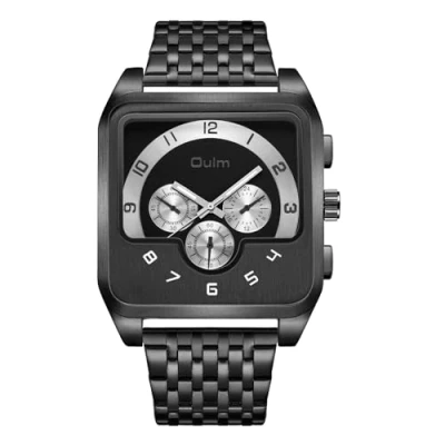 Abbildung von JewelryWe Herrenuhr Edelstahl Rechteckige Uhr: Herren Analog Quarz Armbanduhr Männer Schwarz Edelstahlarmband Lässige Business Uhr mit Eckigem Zifferblatt und Leuchtzeiger