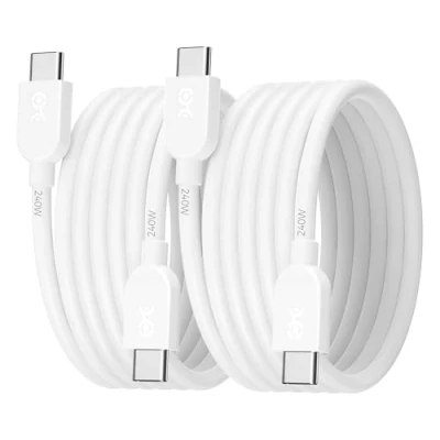 Abbildung von Cable Matters 2er Pack Extreme Flexible 240W USB C Ladekabel 1,8m, Weiß, für MacBook Pro, iPad iPhone 15 Apple Vision Pro (140W Ladekabel, Kabel, 2.0, Kein Video)