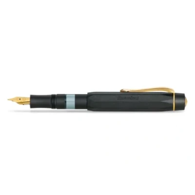 Abbildung von Kaweco PISTON SPORT AL Black/Gold Solo I Klassischer Aluminium Kolbenfüllhalter zum Aufziehen von Tinte mit transparentem Tintenfenster in Retro Dose 13 cm Federbreite: F (Fein)