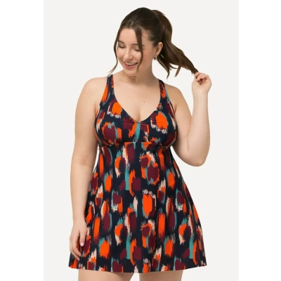 Abbildung von Ulla Popken Damen Badekleid Amber, Fleckenprint Badeanzug, Marine, 54 56