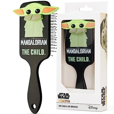 Abbildung von Disney Stitch Haarbürste Ohne Ziepen, Geschenkidee Kinder Mädchen Teenager Erwachsene, Entwirrbürste Stitch, Marie Aristocats, Minnie Mouse, Baby Yoda (Schwarz Yoda)