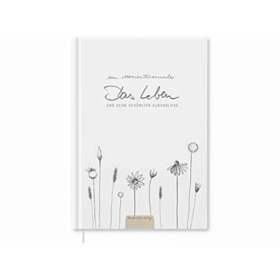 Abbildung von Momentesammler Eintragbuch Das Leben und seine schönsten Augenblicke A5 Notizbuch für Erinnerungen, Erlebnisse &amp; Anekdoten, Weiß Beige mit Blumen, Hardcover, klimaneutral, Tagebuch, Lebensbuch