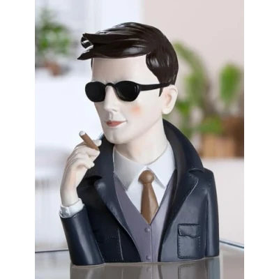 Abbildung von Casablanca Figur Gentleman mit Zigarre Poly, grau/schwarz, glänzend, H: 25cm, B: 17,5cm, T: 10,5cm Dekoration, Sammlerstück, Geschenk, Kunstwerk