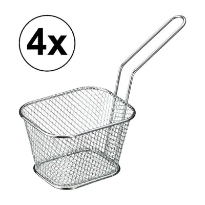 Abbildung von Frittenkorb Servierkorb │ 4er Set Eisen Chrom 8 x 14 cm │Korb für Pommes Frites und Fingerfood (1 Servierkorb)