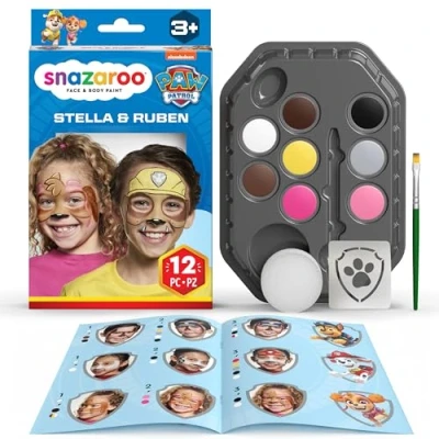 Abbildung von Snazaroo 1172201 Paw Patrol Schminkset Skye &amp; Rubble 8 Gesichts und Körperfarben auf Wasserbasis mit Schwamm, Pinsel, Schablone, Anleitung