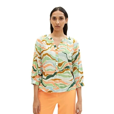 Abbildung von TOM Tailor Feminine Blouse Raglan Sleeves Bluse, Damen, Größe: 34, Colorful wavy design