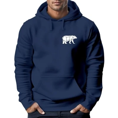 Abbildung von Neverless® Hoodie Herren Print Polygon Bär Natur Outdoor Kapuzenpullover Fashion Streetstyle 1 Navy L