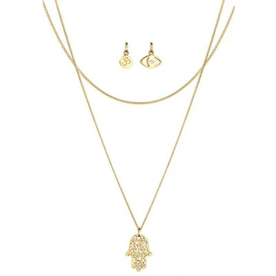 Abbildung von Elli Halskette Panzerkette OM Hamsa HAND EVIL EYE Ohrringe, Damen, Größe: 45, Weiß