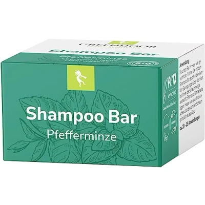 Abbildung von GREENDOOR Bio Shampoo Bar Pfefferminze 75g normales/fettiges Haar, festes mildes Naturkosmetik Haarshampoo ohne Silikone Plastik für Damen Herren, natürliche Haarpflege