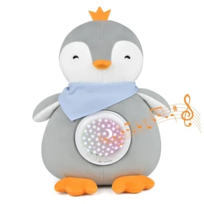 Abbildung von Einschlafhilfe Babys,Wiederaufladbar Spieluhr mit Weißes Rauschen Baby Weinen Erkennungs Sensor,Kinder Musik und Nachtlicht Projektor,Tragbares Pinguin Plüsch Spielzeug Geschenk für Junge Mädchen