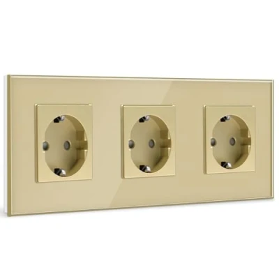 Abbildung von BSEED Schuko Steckdose 3 Fach Kristall Glas Platte Dreifach 16Amp 228 mm Gold Verlängerungssteckdosen Wandsteckdose