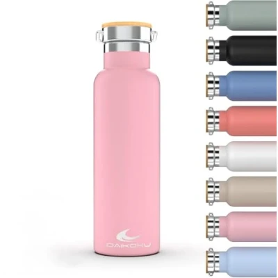 Abbildung von Daikoku Bottle, Doppelwandige Thermoskanne aus Edelstahl, Thermosflasche, die das Getränk stundenlang heiß oder kalt hält, zwei Verschlüsse, rosa, 500 ML