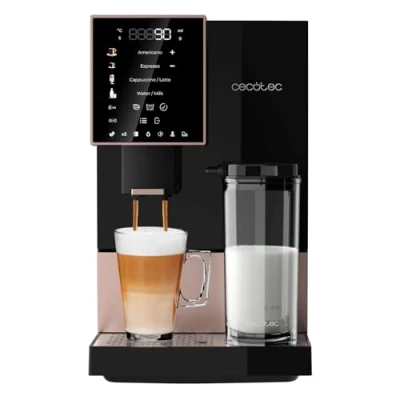 Abbildung von Cecotec Superautomatische Kaffeemaschine Cremmaet Compactccino Black Rose, 19 Bar, Thermoblock System, frisch gemahlene Bohnen Plug&amp;Play, 150 g Kaffeebohnentank Mühle, 1,1 L Wassertank, 400 ml Milch