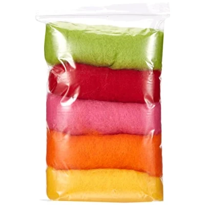 Abbildung von Rayher Filzwolle, reine Schurwolle, Vlies, Sommermix kräftige Töne, Set 5 Farben à 20 g, Filzwolle 100 100% Wolle zum Filzen, Märchenwolle, 5364500