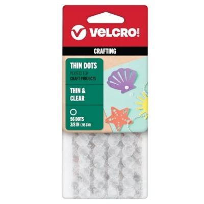 Abbildung von VELCRO Brand Dünne, transparente Verschlüsse Allzweck/flaches Profil perfekt für Zuhause oder Büro 0,95 cm Kreise, 56 Stück transparent