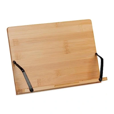 Abbildung von Relaxdays Leseständer, Bambus, 4 Neigungswinkel, klappbar, Buchablage H x B: 19 28 cm, für Bücher &amp; Tablets, natur