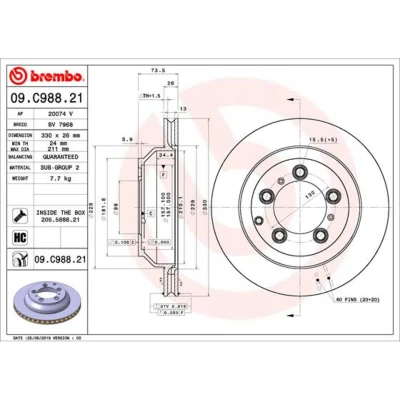 Abbildung von BREMBO 09.C988.21 Bremsscheibe 330 26 5 innenbelüftet beschichtet hochgekohlt mit Schrauben