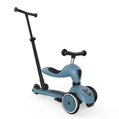 Abbildung von Scoot &amp; Ride Highwaykick 1 Push and Go 2in1 Laufrad Scooter mit Eltern Schiebestange Kinderroller ab Jahr höhenverstellbar, Safety Pad bis 50 kg Farbe: Ash
