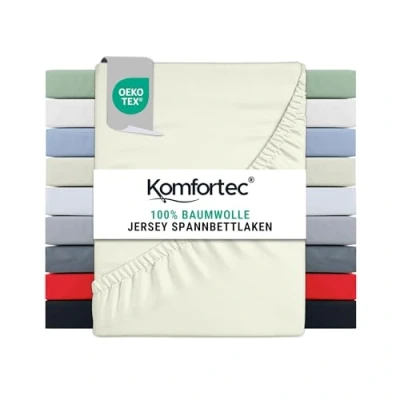 Abbildung von Komfortec Jersey Spannbettlaken 160x200 cm, 100% Baumwolle, Ecru