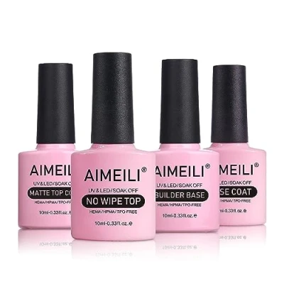 Abbildung von AIMEILI UV Nagellack Base Und Top Coat Matt Builder Gel Set, 4x10ml Unterlack Überlack Matte Nail Art Maniküre