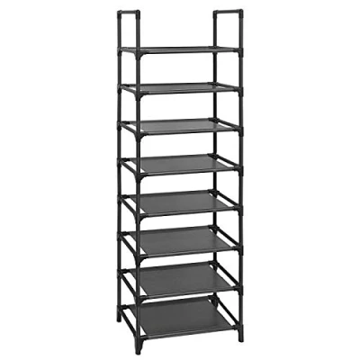 Abbildung von SONGMICS Schuhregal, Schuhablage, 8 Ebenen, offener Schuhschrank, Schuhaufbewahrung, schmal, 28 x 46 145 cm, Metallgestell, Ablagen aus Vliesstoff, für Flur, Schlafzimmer, schwarz LSR24BK