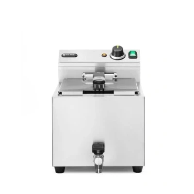 Abbildung von HENDI Fritteuse, mit Ablasshahn, Friteuse, Fritöse, einstellbar bis 190C, Kaltzone, Frittierkorb und Deckel, 10L, 400V, 6600W, 302x687x(H)375mm, Edelstahl