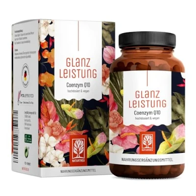 Abbildung von NATURTREU® Coenzym Q10 Kapseln hochdosiert mit 200mg pro Kapsel 90 vegane für 3 Monate Reichweite Hochwertiges aus pflanzlicher Fermentation Glanzleistung