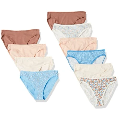 Abbildung von Amazon Essentials Damen Slip Aus Baumwolle Mit Hohem Beinausschnitt (In Übergröße Erhältlich), Atmungsaktiv, 10er Pack, Mehrfarbig/Floral/Punkte/Streublumen, 40