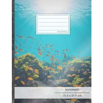 Abbildung von Notenheft: DIN A4 48 Seiten, 24 Blatt, 12 Systeme, „Underwater“ Original #GoodMemos Schulheft Mit Inhaltsverzeichnis und Seitenzahlen, Noten Lineatur 14