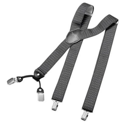 Abbildung von DonDon Hosenträger Herren breit 3,5 cm mit 4 Clips extra stark in Y Form elastisch und längenverstellbar, Gepunktet Grau Weiß