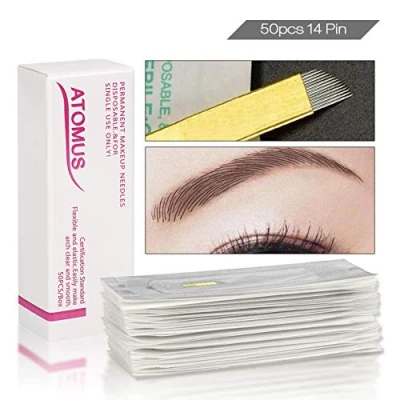 Abbildung von 50 Stück Microblading Permanent Nadeln 3D Make up Augenbraue Tattoo Needle Pen PCD 14 Pins Augenbrauen Kit