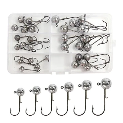 Abbildung von Croch 30 Stück Jighaken mit Round Jighead für Gummifische zum Raubfishangeln, Angelhaken Set verschieden Größe 5g 7g 10g 14g 17g 20g