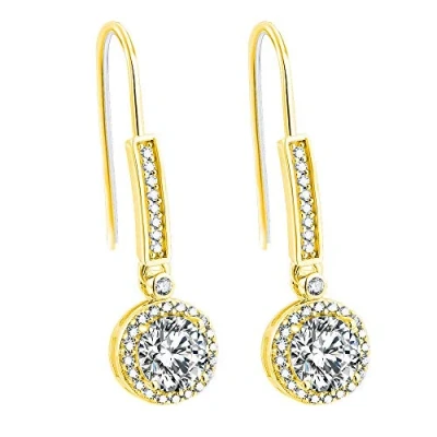Abbildung von Strahlende Ohrringe, Ohrhänger für Damen aus 925er Sterling Silber Hängend lang rund Tropfen Circle Kreis Zirkonia mit Haken und Kristall Schmuck Hängende Ohrstecker (Gold)