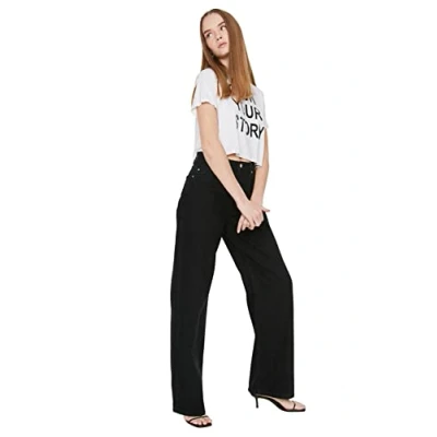 Abbildung von Trendyol Damen High Wade Wide ben Jeans, Schwarz, 42 EU